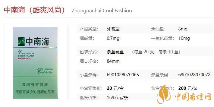 2021中南?？崴L(fēng)尚價(jià)格和圖片一覽 中南海酷爽風(fēng)尚多少錢一包